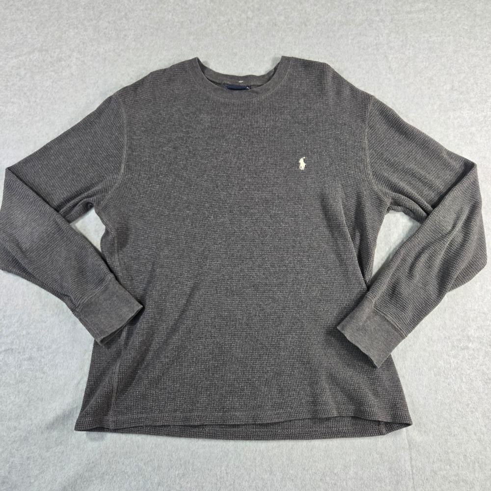 Polo Ralph Lauren Mens Charcoal Gray Waffle Knit Thermal Long Sleeve Shirt M